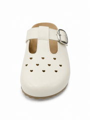 Retro Comfort Slip-On Mules with Heart Cutout Design