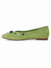 Jewel-Embellished Suede Ballet Flats for Women – Vintage Pointed Toe Slip-On Flats