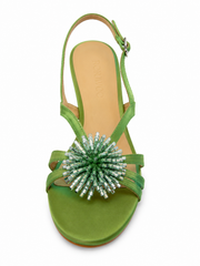 Green Beaded Slingback Heels – Elegant Mid Heel Summer Sandals for Women