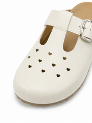 Retro Comfort Slip-On Mules with Heart Cutout Design