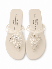 Women's Embellished Flip Flop Sandals – Boho Disc Decor Flat Thong Sandals for Summer