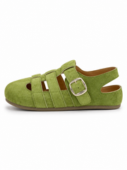 Women’s Fisherman Mary Jane Flats – Retro Cutout Buckle Ballet Shoes with Soft Suede Finish
