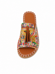 π Boho Tassel Slide Sandals for Women β Vintage Ethnic Print Comfort Flat Summer Slip-On Sandals