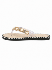 Women’s Rhinestone Flip Flops – Luxury Jelly Thong Sandals with Crystal Studded Flat Sole