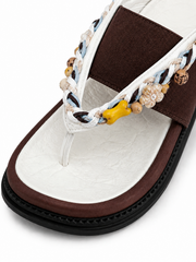 Vintage Beaded Thong Sandals for Women – Boho Comfort Slide Sandals with Cushioned Footbed & Non-Slip Sole