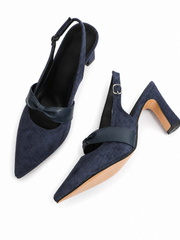 Vintage Pointed Toe Slingback Heels for Women – Elegant Bow Strap Mid Heel Pumps