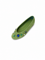 Jewel-Embellished Suede Ballet Flats for Women – Vintage Pointed Toe Slip-On Flats