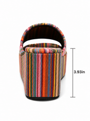 Boho Platform Wedge Slides for Women – Retro Striped Espadrille Slip On Sandals with Thick Sole