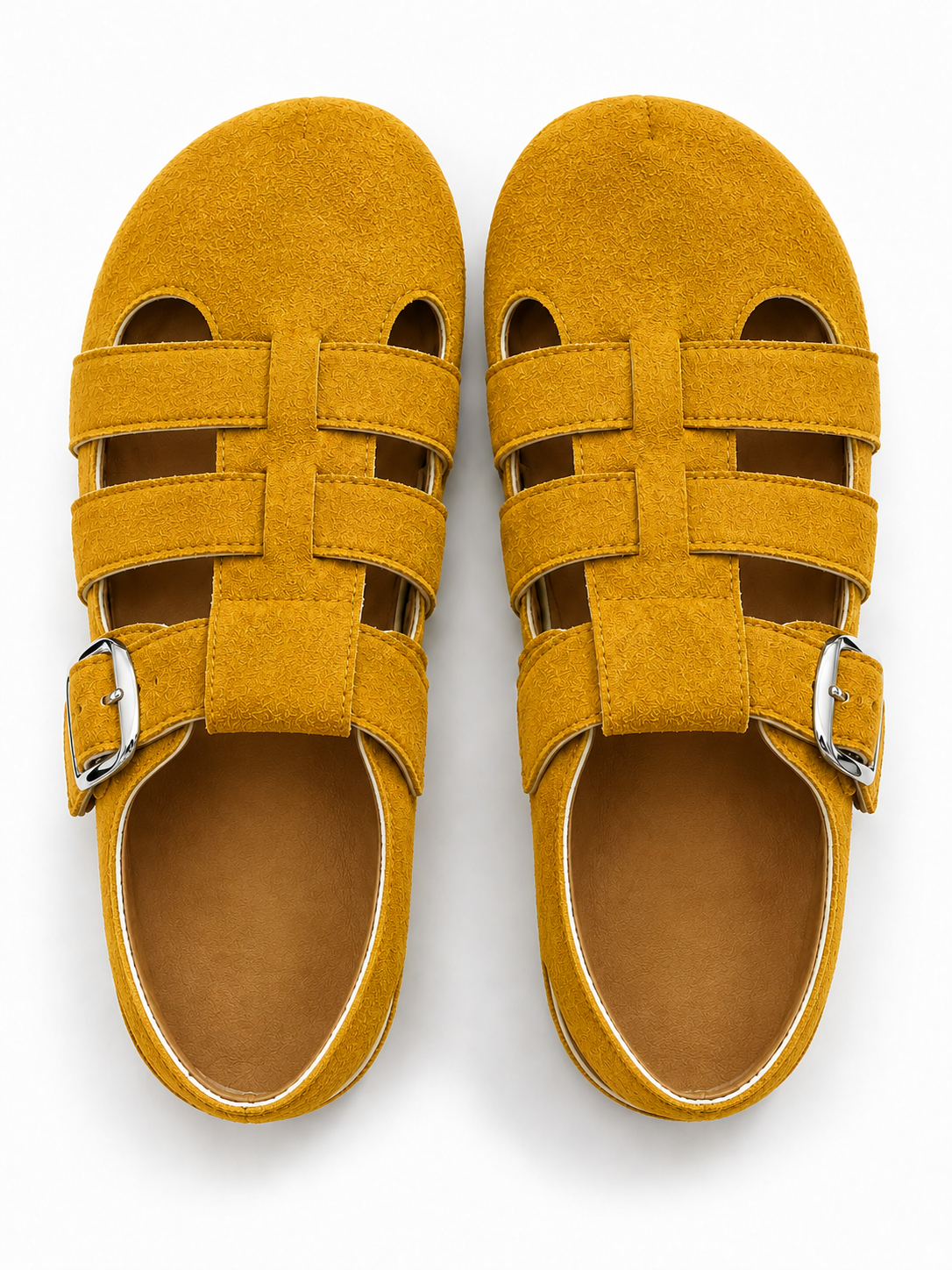 Women’s Fisherman Mary Jane Flats – Retro Cutout Buckle Ballet Shoes with Soft Suede Finish
