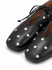 Retro Black Leather Bow Slip-On Loafers