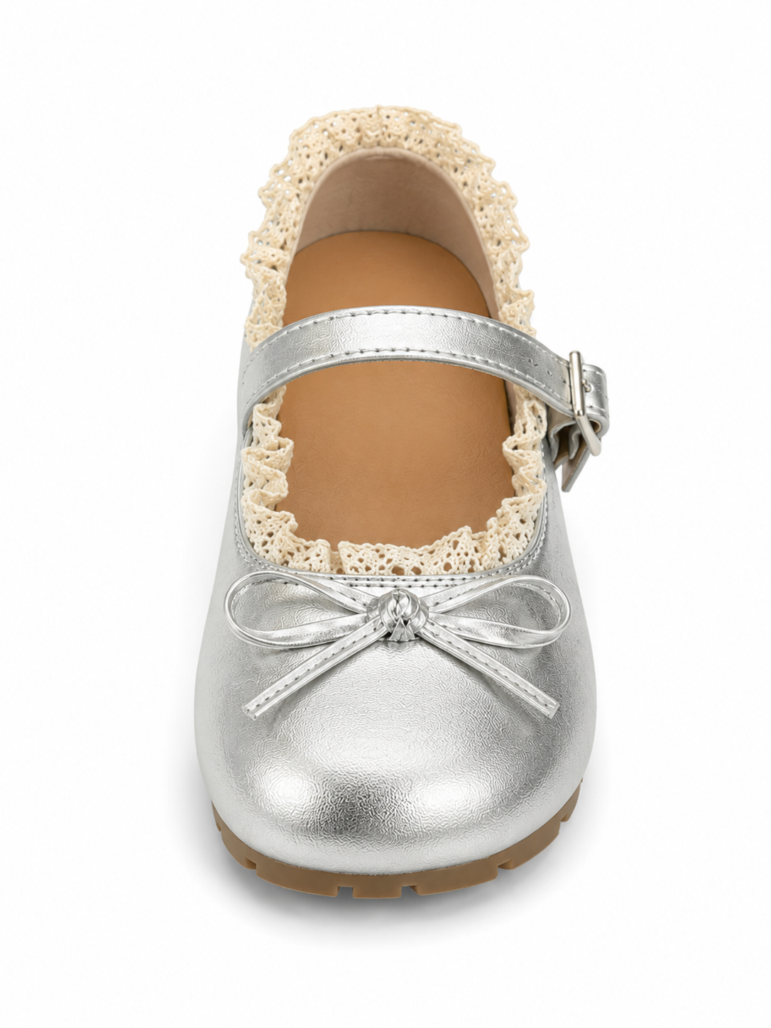 Women’s Lace Trim Mary Jane Flats – Vintage Ballet Shoes with Bow Detail & Adjustable Strap