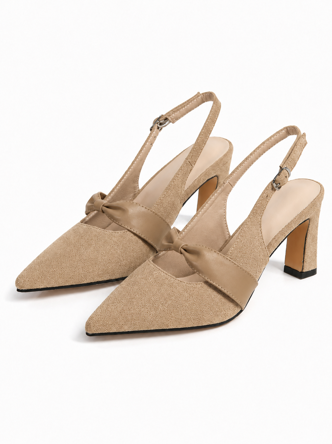 Vintage Pointed Toe Slingback Heels for Women – Elegant Bow Strap Mid Heel Pumps