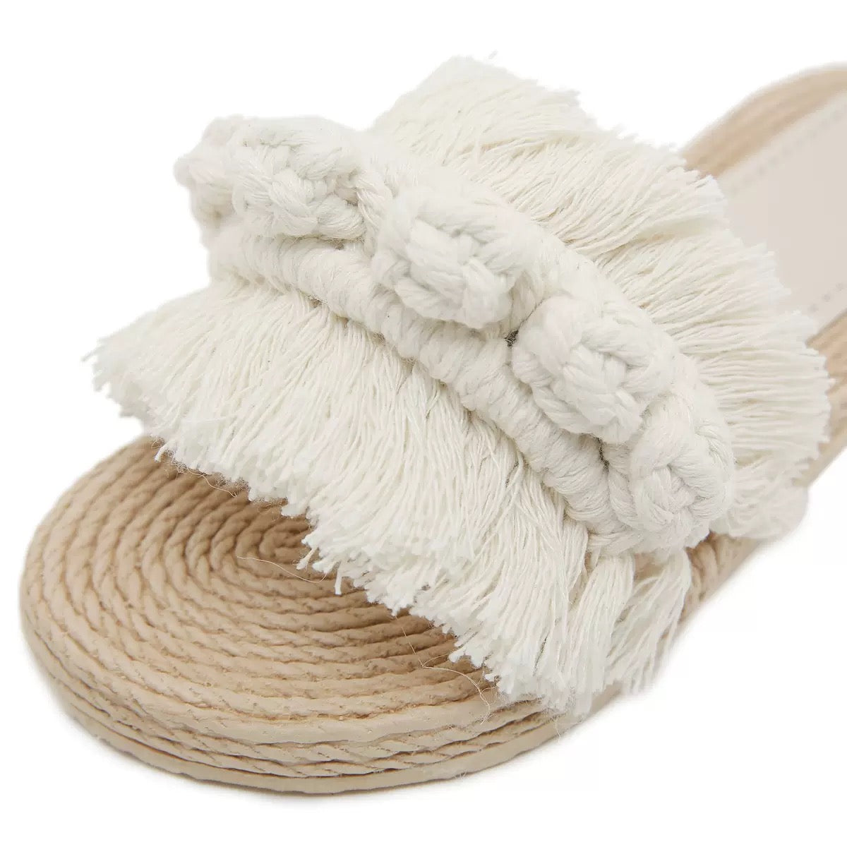 Ivory Fringe Handwoven Slide Sandals