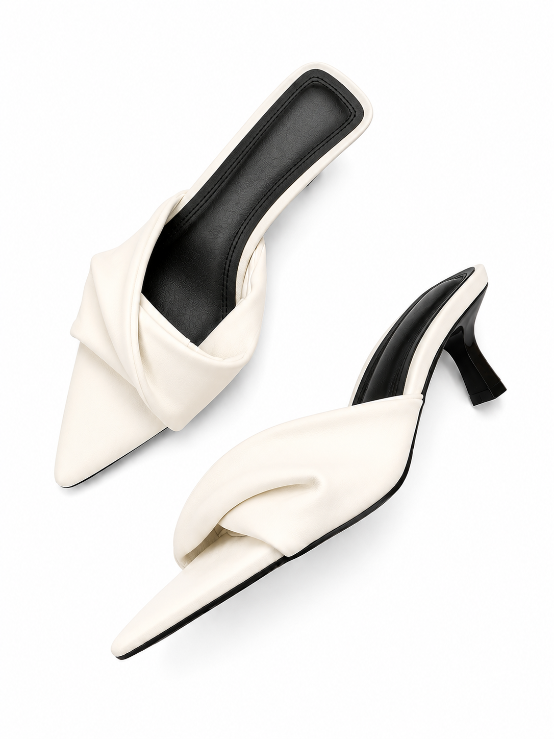 Pointed Toe Mule Heels for Women – Minimalist Cross Strap Kitten Heel Sandals, Chic Slip-On Dress Shoes
