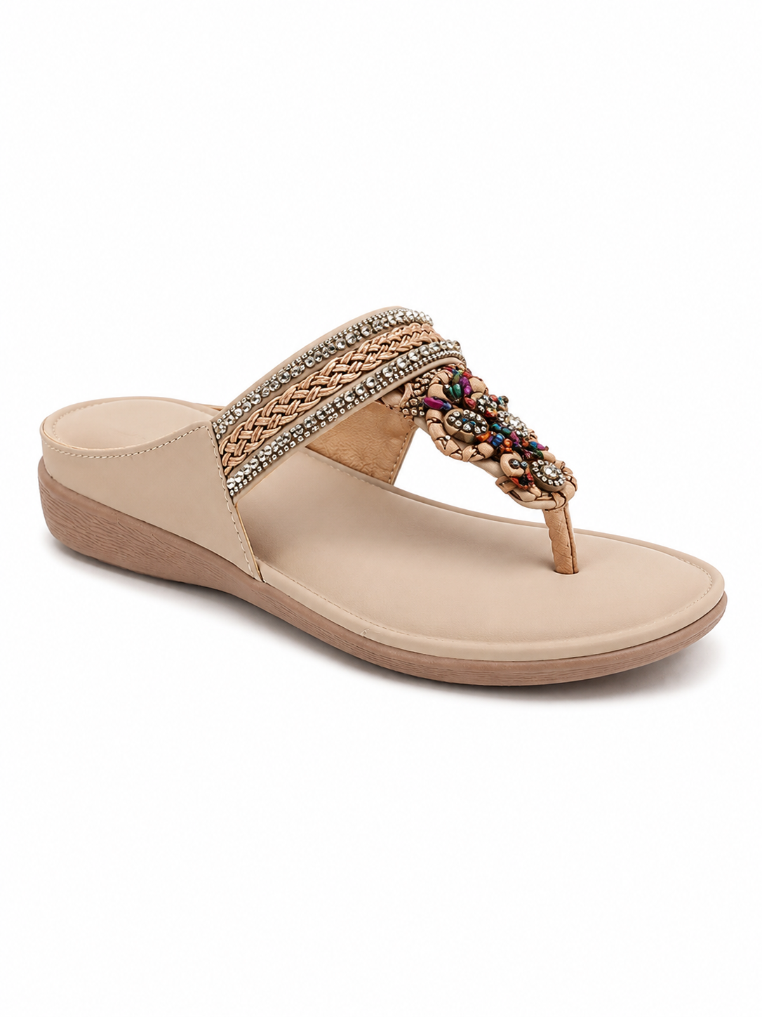 Boho Beaded Thong Wedge Sandals for Women – Comfort Orthopedic Flip Flop Summer Sandals