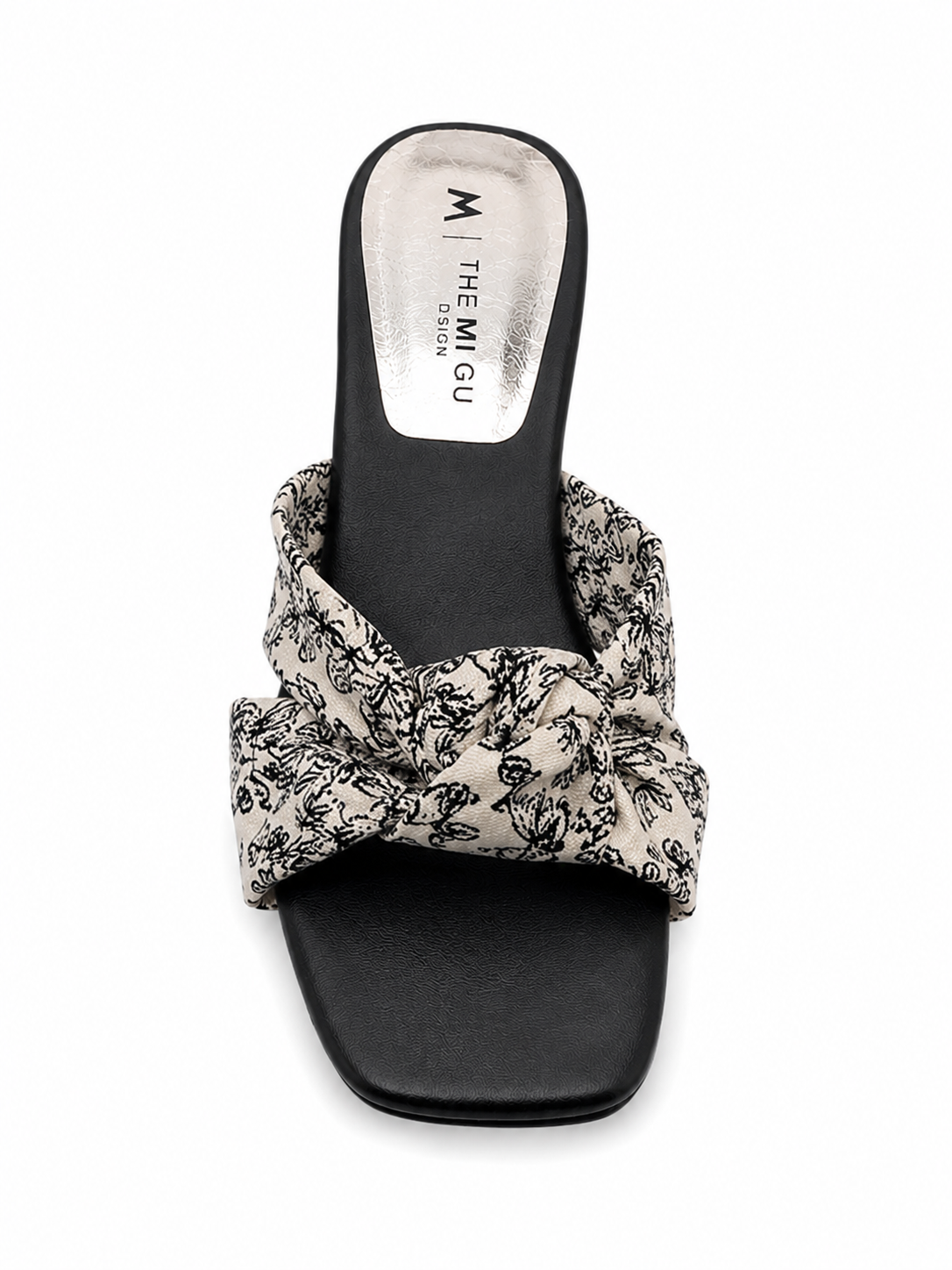 Women’s Knot Slide Sandals – Retro Floral Low Heel Mule Slides with Elegant Open Toe Design