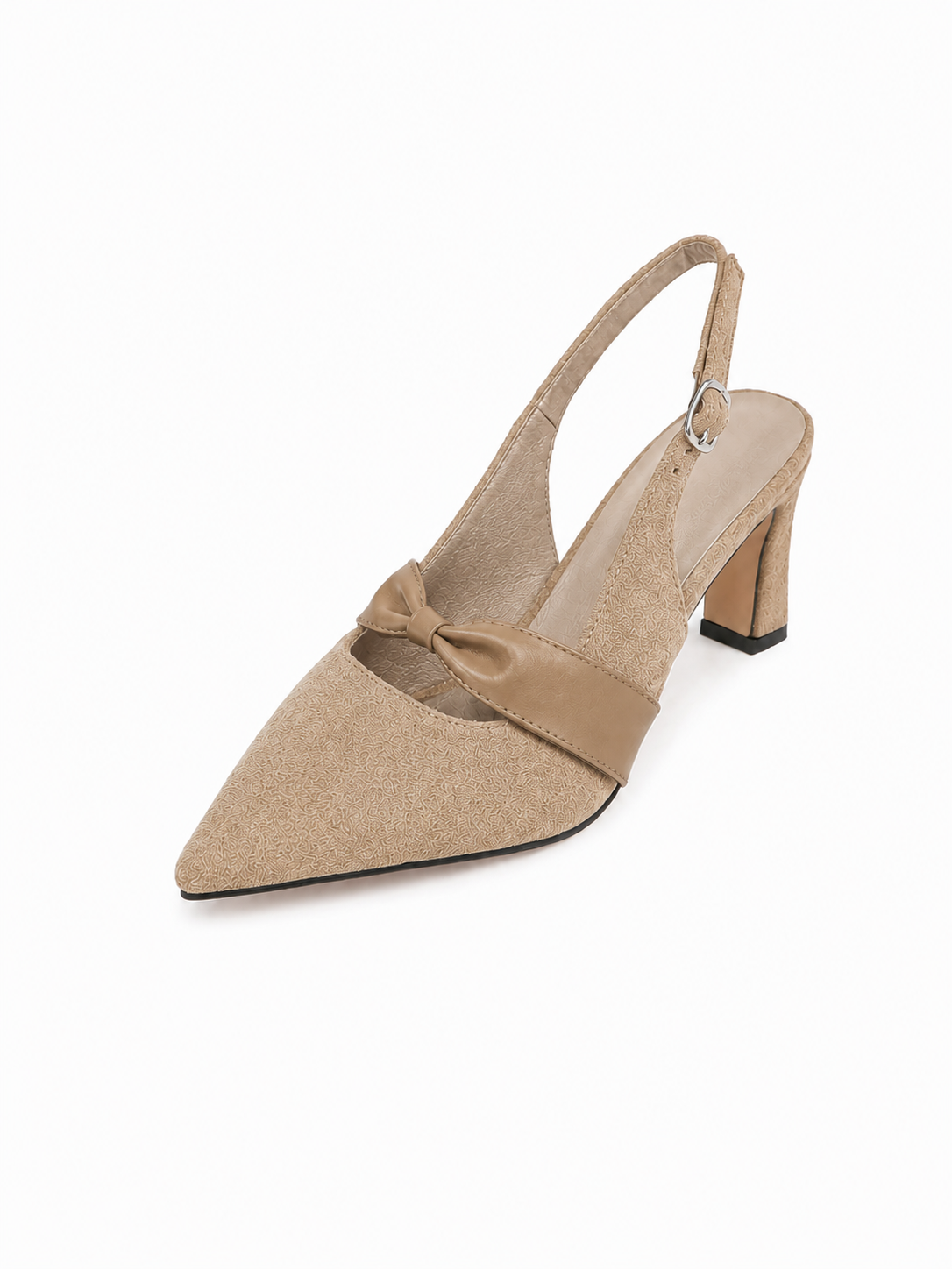 Vintage Pointed Toe Slingback Heels for Women – Elegant Bow Strap Mid Heel Pumps