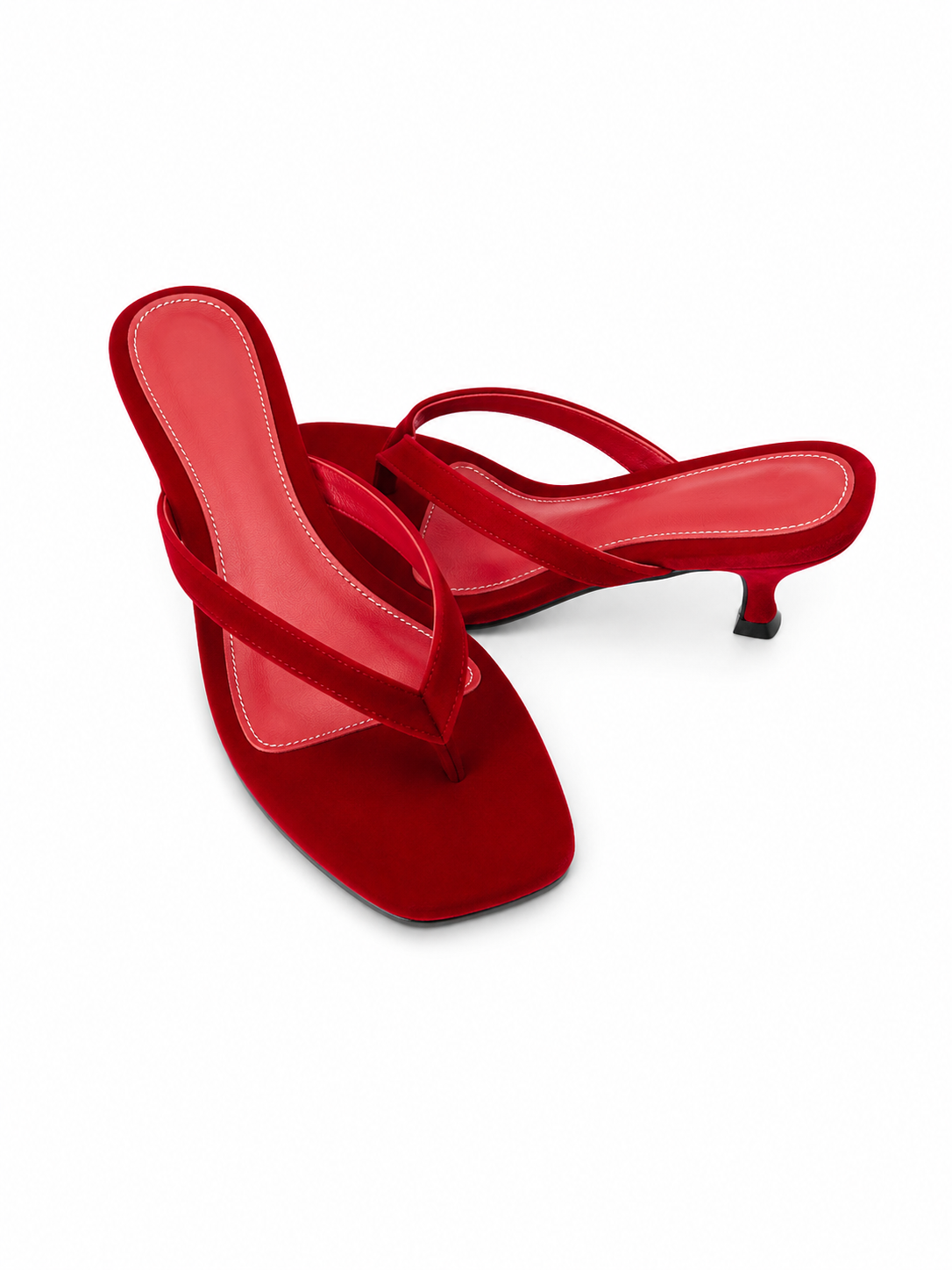 Women's Kitten Heel Thong Sandals – Elegant Square Toe Mule Heels for Summer