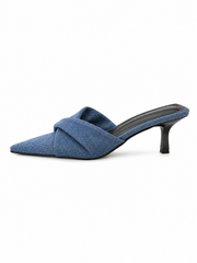 Pointed Toe Mule Heels for Women – Minimalist Cross Strap Kitten Heel Sandals, Chic Slip-On Dress Shoes