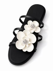 Retro Slide Sandals With Oversized Flower Detail