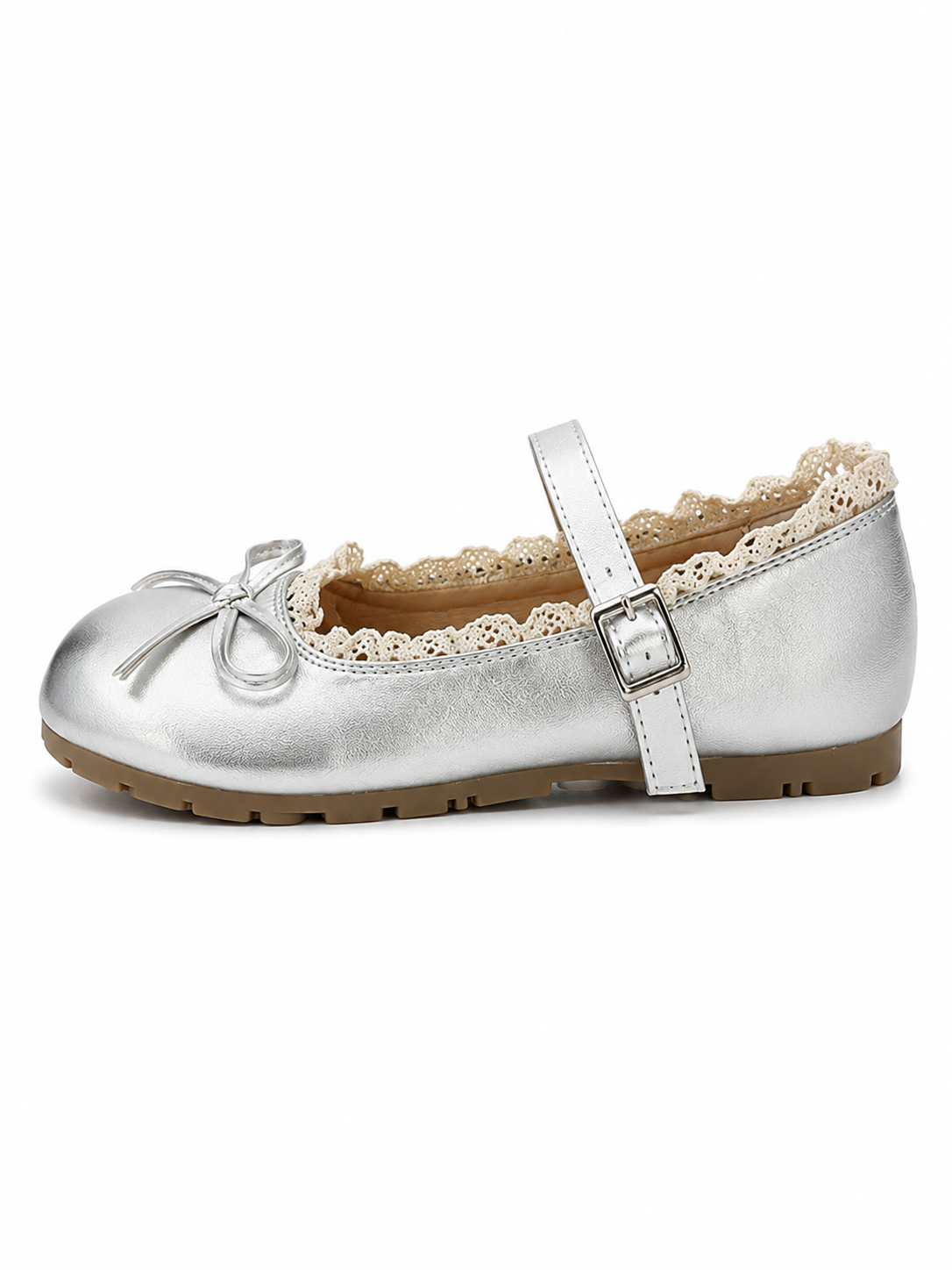 Women’s Lace Trim Mary Jane Flats – Vintage Ballet Shoes with Bow Detail & Adjustable Strap