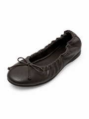 Vintage Ruched Ballet Flats for Women – Soft Leather Bow Ballet Shoes, Foldable Everyday Flats