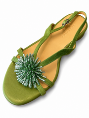 Green Beaded Slingback Heels – Elegant Mid Heel Summer Sandals for Women