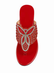 Boho Rhinestone Flower Sandals – Sparkly Crystal Thong Flat Sandals for Women