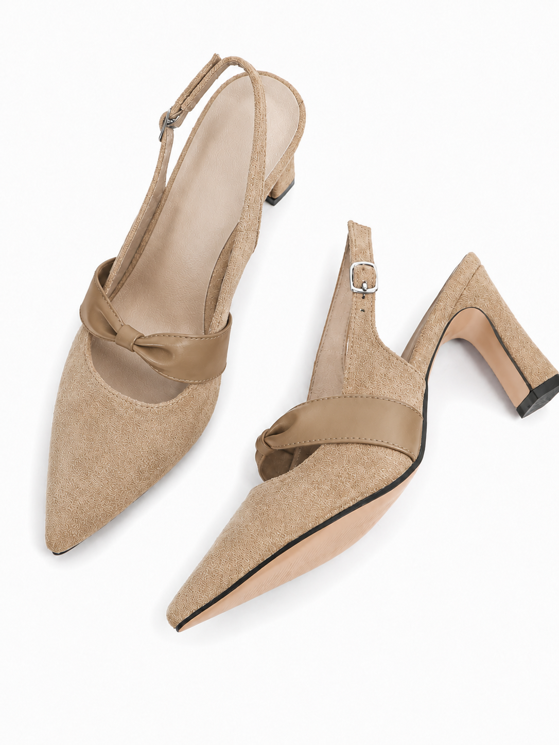 Vintage Pointed Toe Slingback Heels for Women – Elegant Bow Strap Mid Heel Pumps