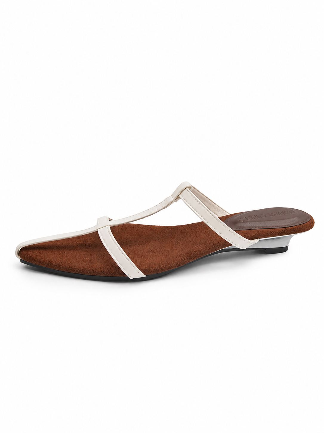 Women’s Pointed Toe Mule Flats – Minimalist T-Strap Slip On Sandals with Retro Low Heel