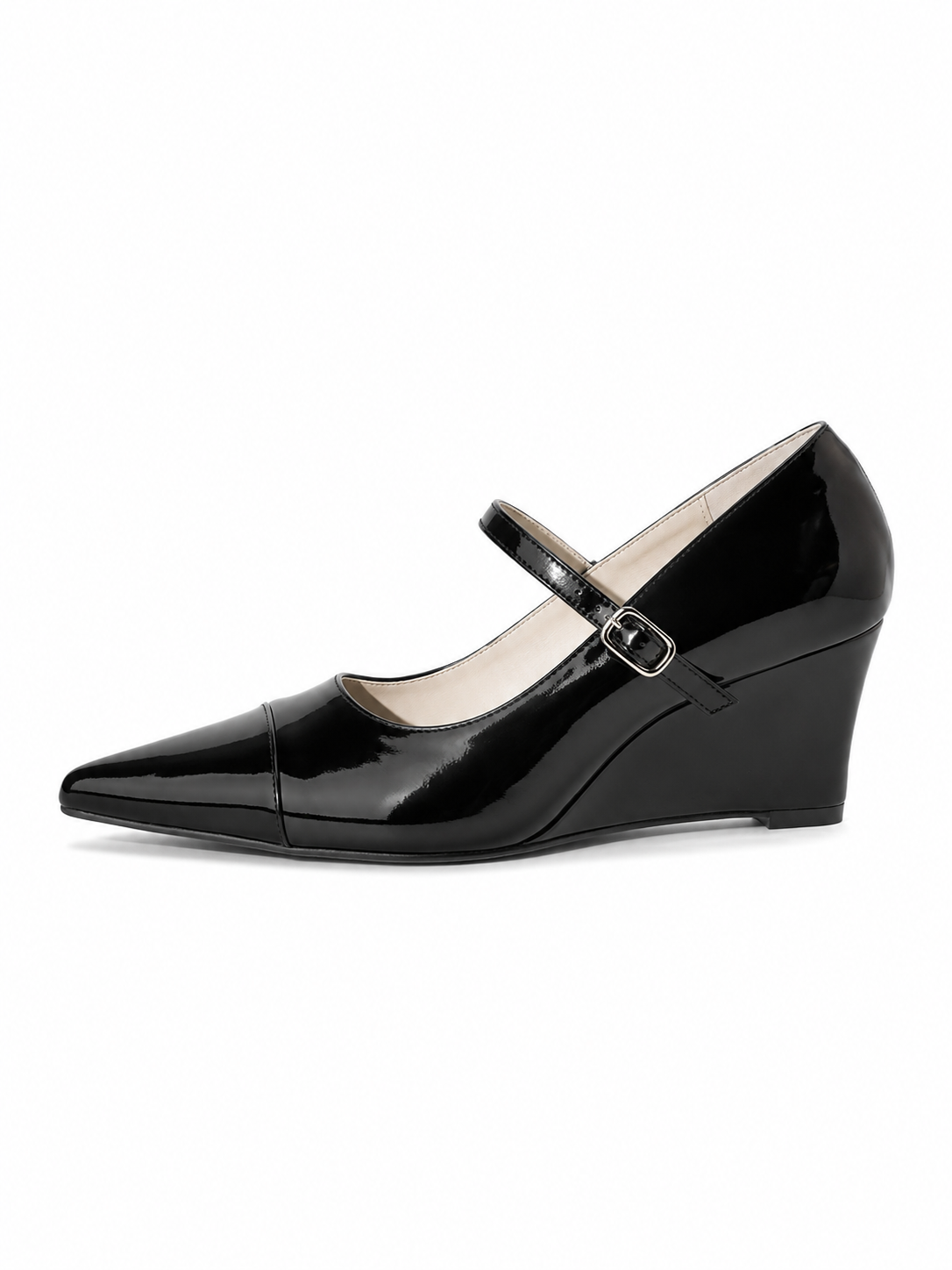 Vintage Pointed Toe Mary Jane Wedges – Chic Patent Leather Pumps for Work, Office & Evening Wear
