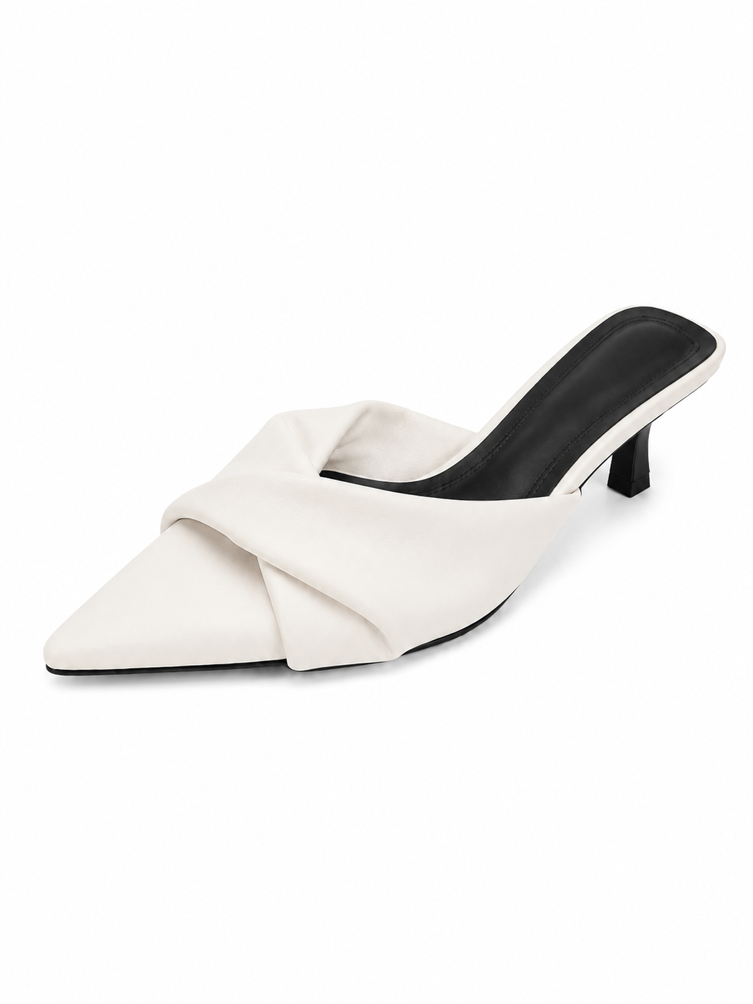 Pointed Toe Mule Heels for Women – Minimalist Cross Strap Kitten Heel Sandals, Chic Slip-On Dress Shoes