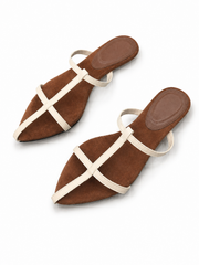 Women’s Pointed Toe Mule Flats – Minimalist T-Strap Slip On Sandals with Retro Low Heel