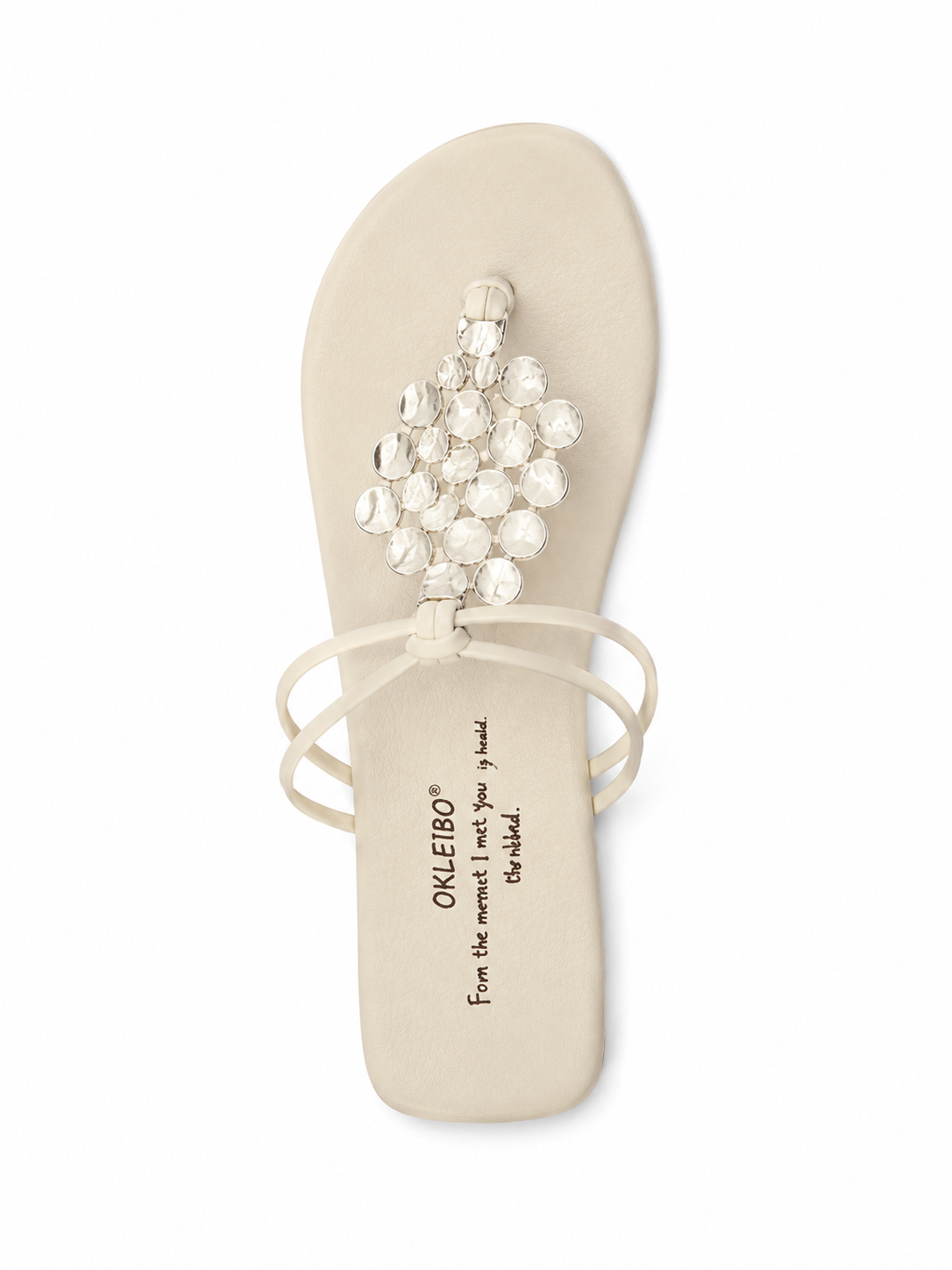 Women's Embellished Flip Flop Sandals – Boho Disc Decor Flat Thong Sandals for Summer