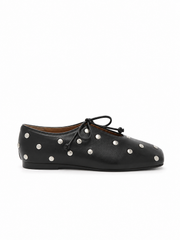 Retro Black Leather Bow Slip-On Loafers