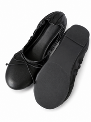 Vintage Ruched Ballet Flats for Women – Soft Leather Bow Ballet Shoes, Foldable Everyday Flats