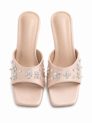 Women’s Rhinestone Kitten Heel Slide Sandals – Elegant Open Toe Mule Heels for Party & Wedding