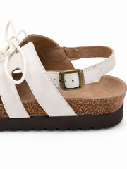 White Lace-Up Fisherman Cork Sole Flat Sandals