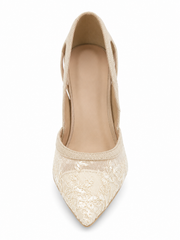 Vintage Lace Mesh Kitten Heel Pumps for Women – Elegant Pointed Toe Wedding Heels