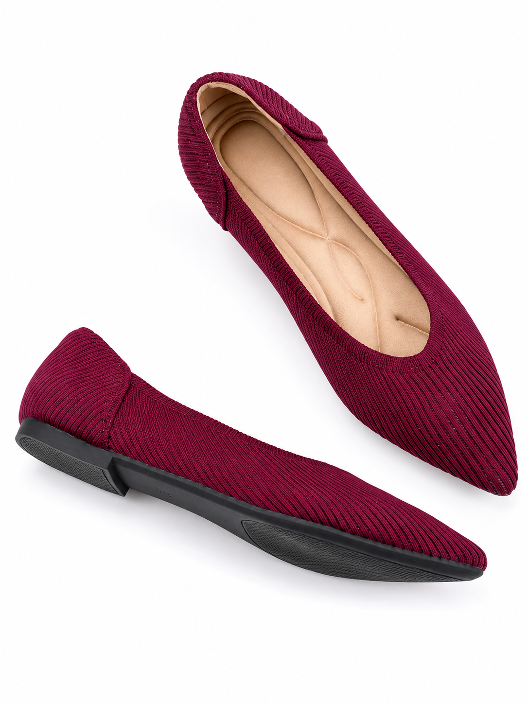 Pointed Toe Knit Ballet Flats for Women – Comfortable Slip-On Walking Shoes, Lightweight Everyday Flats