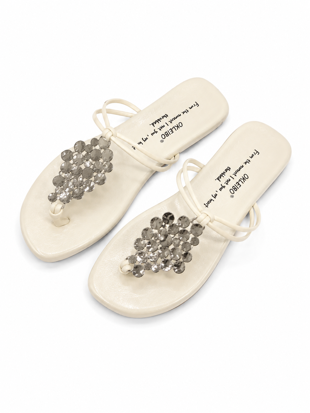 Women's Embellished Flip Flop Sandals – Boho Disc Decor Flat Thong Sandals for Summer