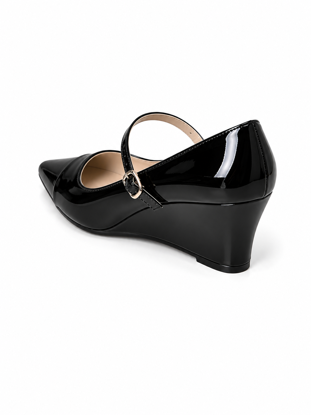 Vintage Pointed Toe Mary Jane Wedges – Chic Patent Leather Pumps for Work, Office & Evening Wear