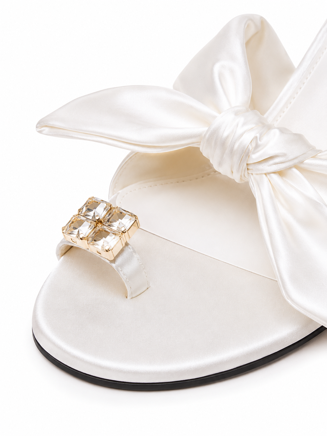 Women's Bow Knot Heeled Sandals – Elegant Open Toe Slip-On Mule Heels with Rhinestone Buckle