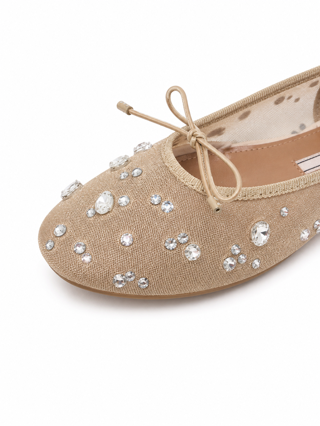 Women's Rhinestone Mesh Ballet Flats – Sparkly Crystal Embellished Bow Flat Shoes