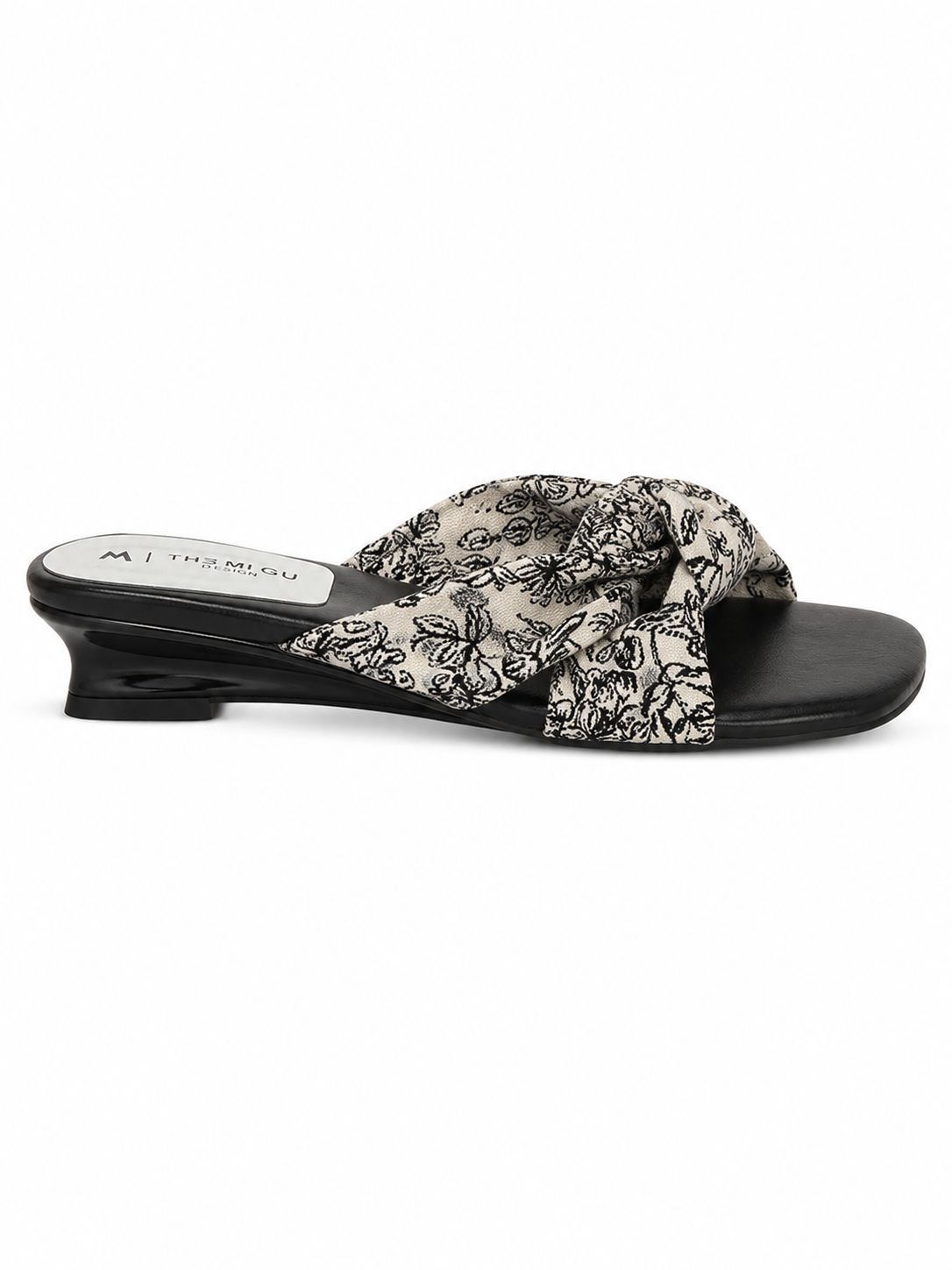 Women’s Knot Slide Sandals – Retro Floral Low Heel Mule Slides with Elegant Open Toe Design