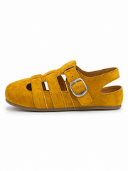 Women’s Fisherman Mary Jane Flats – Retro Cutout Buckle Ballet Shoes with Soft Suede Finish