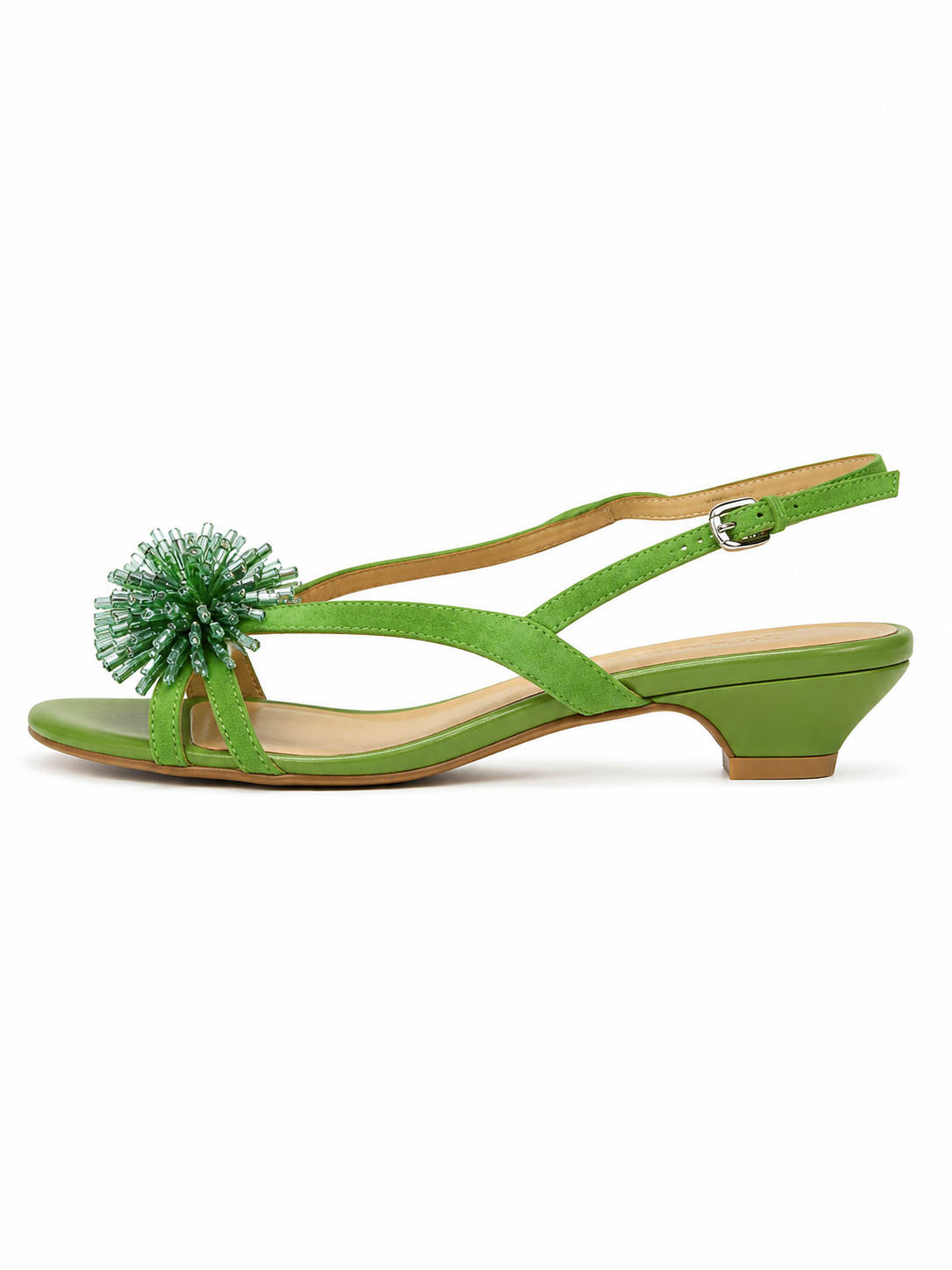 Green Beaded Slingback Heels – Elegant Mid Heel Summer Sandals for Women