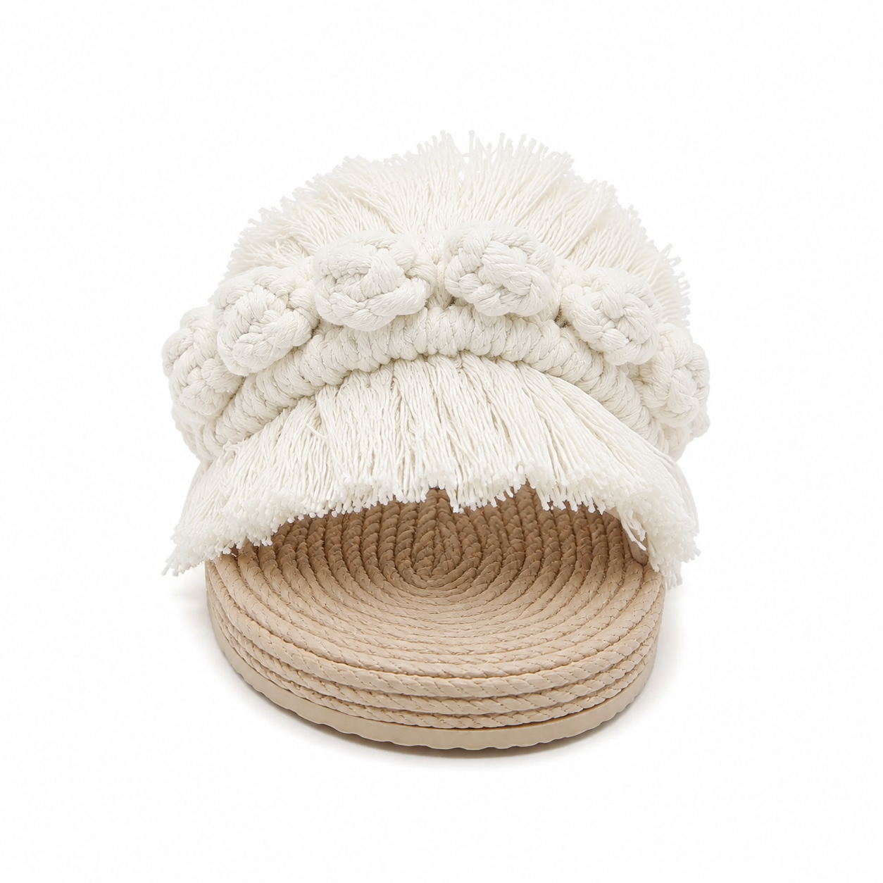Ivory Fringe Handwoven Slide Sandals