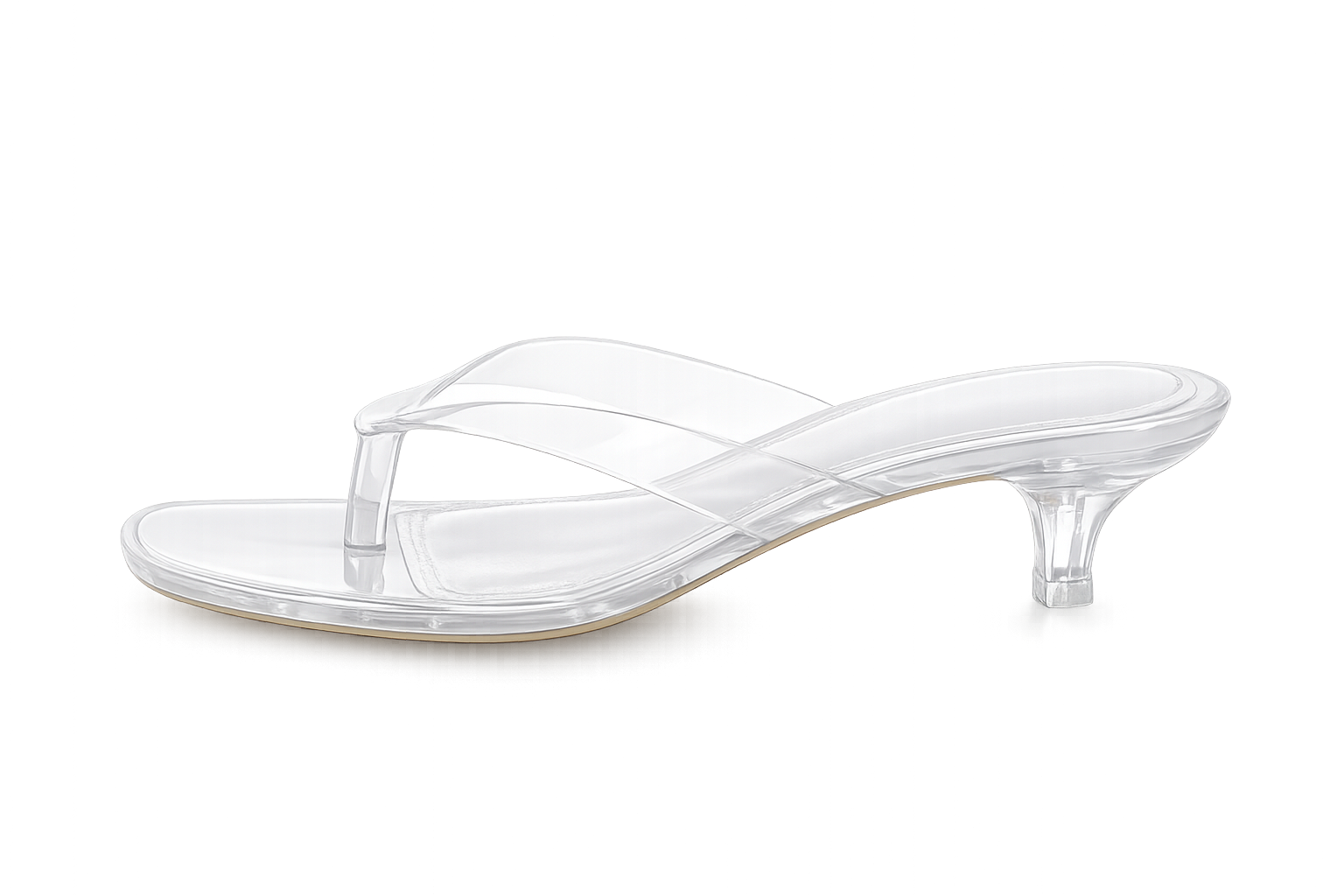 Transparent Kitten Heel Thong Sandals – Minimal Clear Jelly Slide Heels for Women