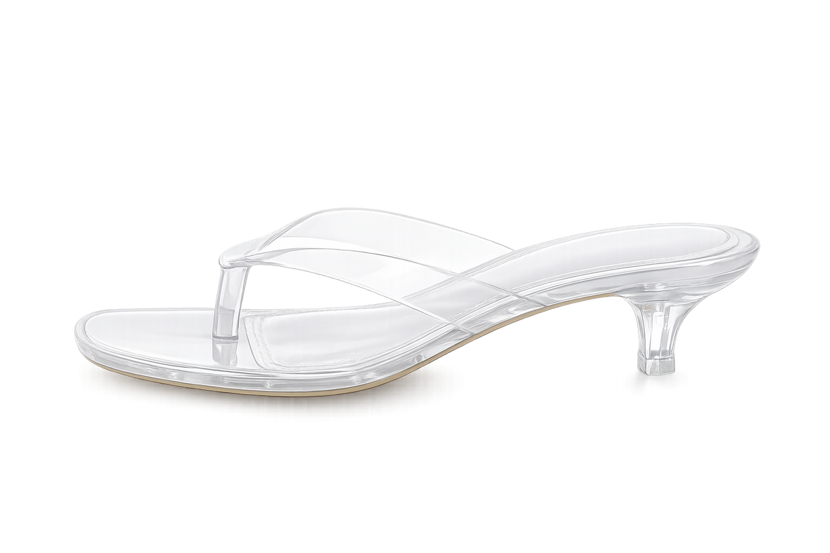 Transparent Kitten Heel Thong Sandals – Minimal Clear Jelly Slide Heels for Women